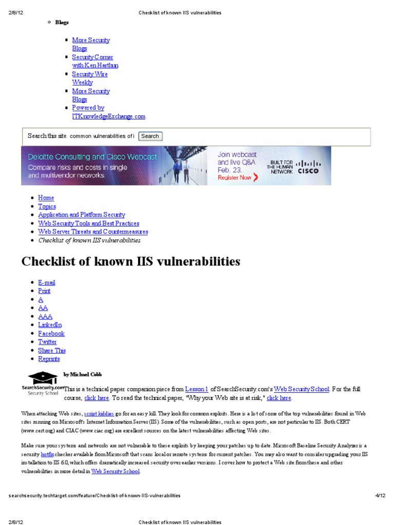 IIS Vulnerabilities Checklist | PDF | Computers