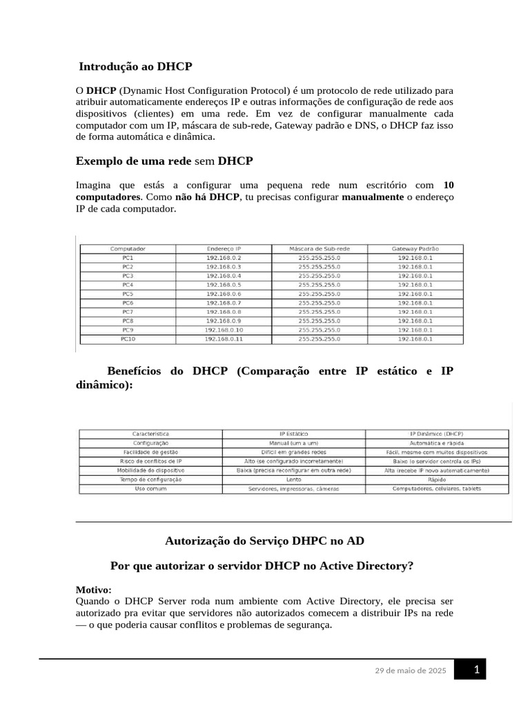 Guia Completo sobre Configuração de DHCP | PDF | Endereço de IP ...