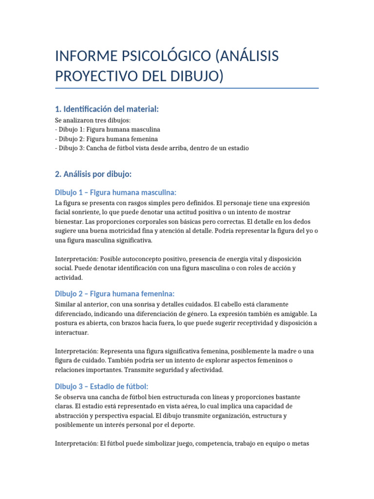 Informe Psicologico Dibujos | PDF | Las emociones | Dibujo
