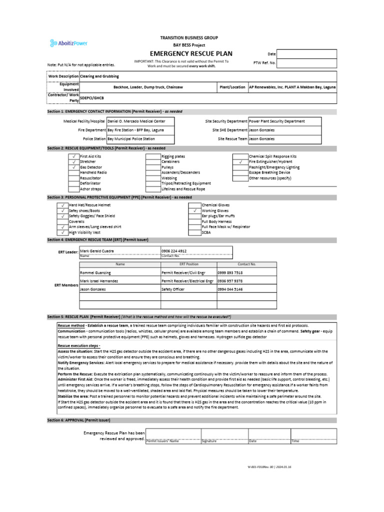 Emergency Rescue Plan for Construction Site | PDF | First Aid ...