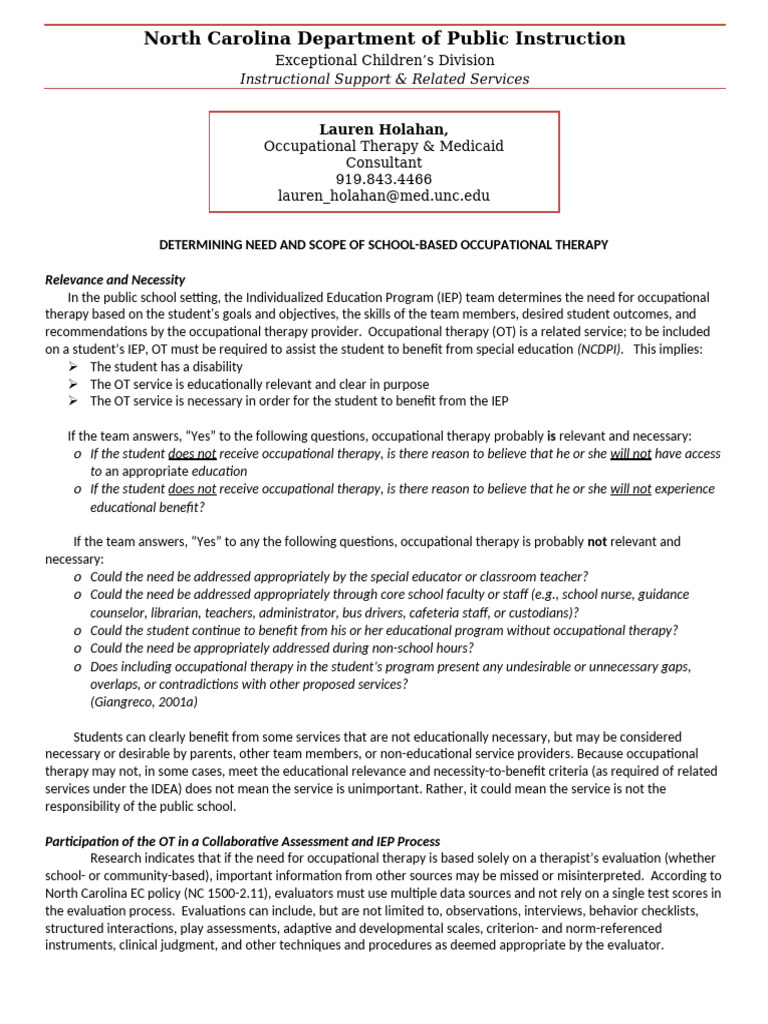 Determining Need and Scope of School | PDF | Occupational Therapy ...