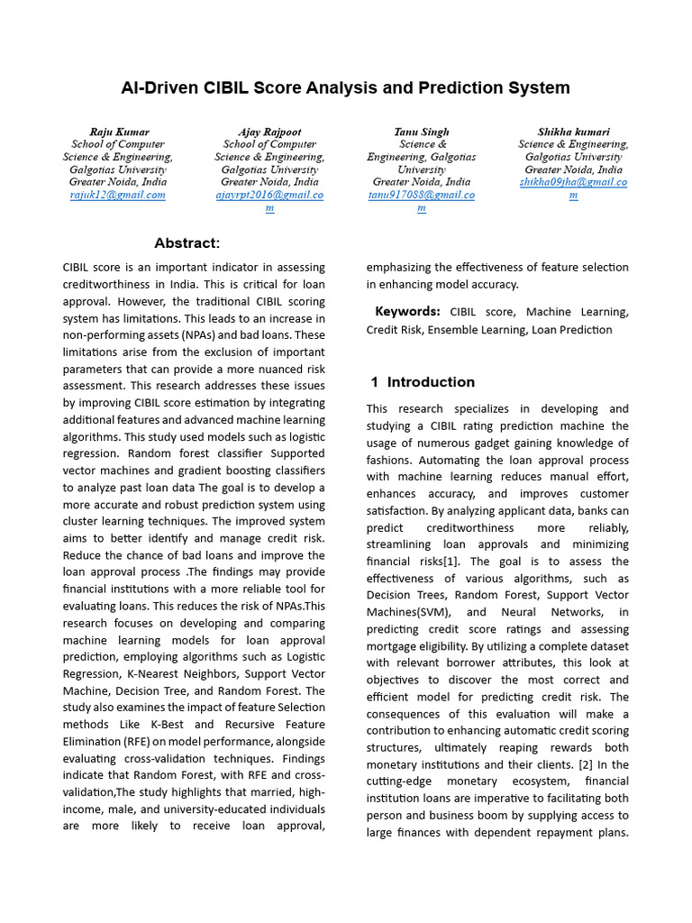 AI-Enhanced CIBIL Score Prediction | PDF | Machine Learning | Support ...