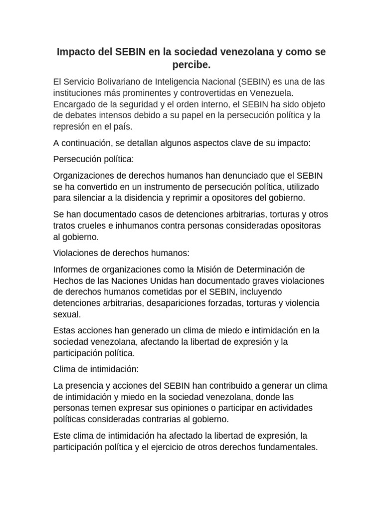 Impacto del SEBIN en mujeres venezolanas | PDF | Violación | Venezuela