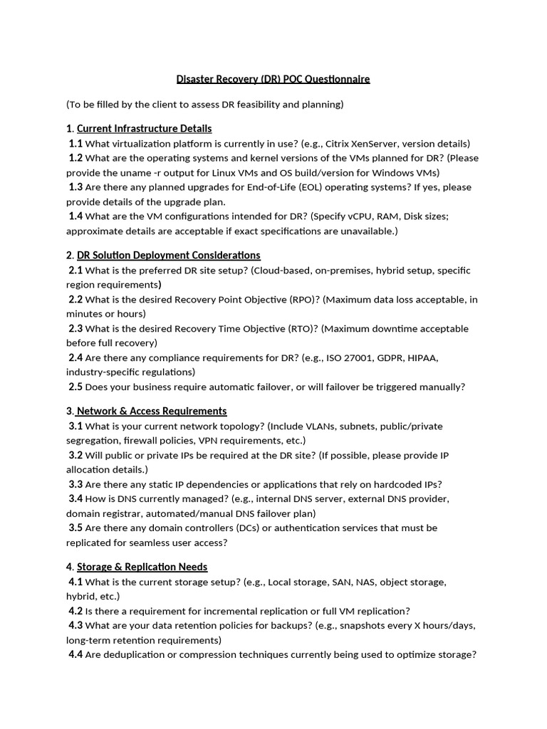 Disaster Recovery POC Questionnaire Guide | PDF | Virtual Machine ...