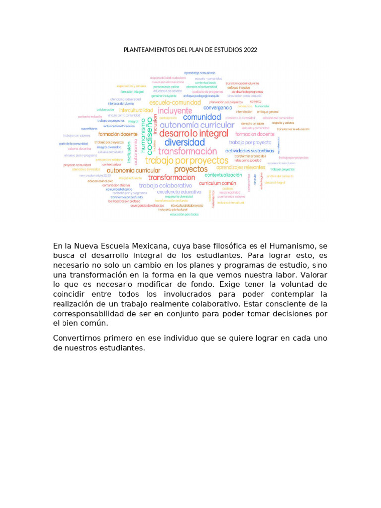 Planteamientos Del Plan de Estudios 2022 | PDF