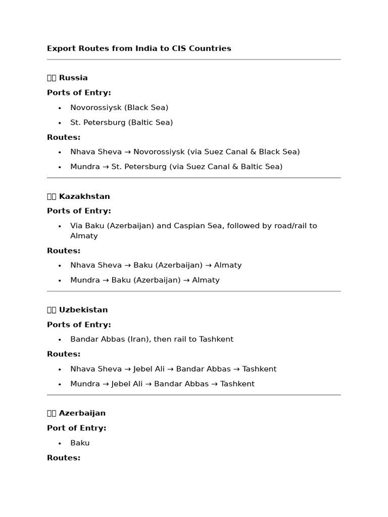 Export Routes to CIS Countries | PDF