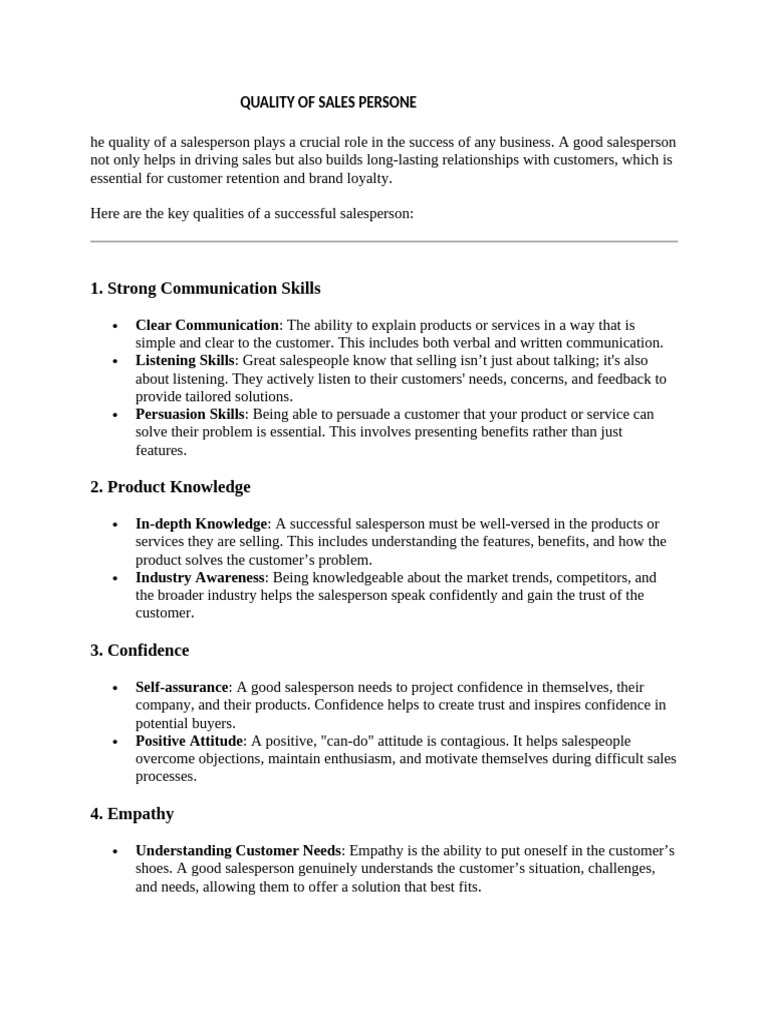 Quality of Sales Persone | PDF | Sales | Negotiation