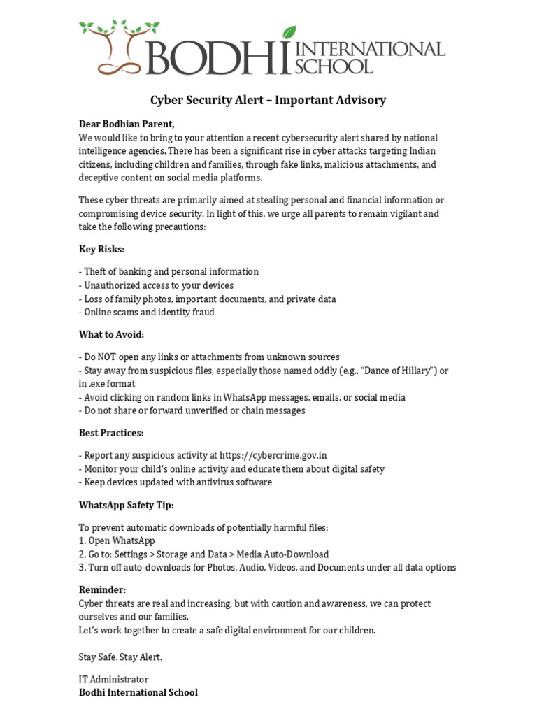 Cybersecurity Advisory for Parents | PDF