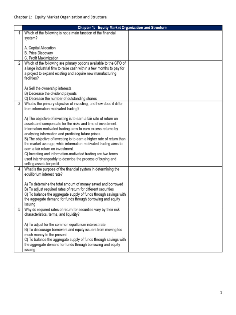 Equity Market Structure and Functions | PDF | Futures Contract | Option ...