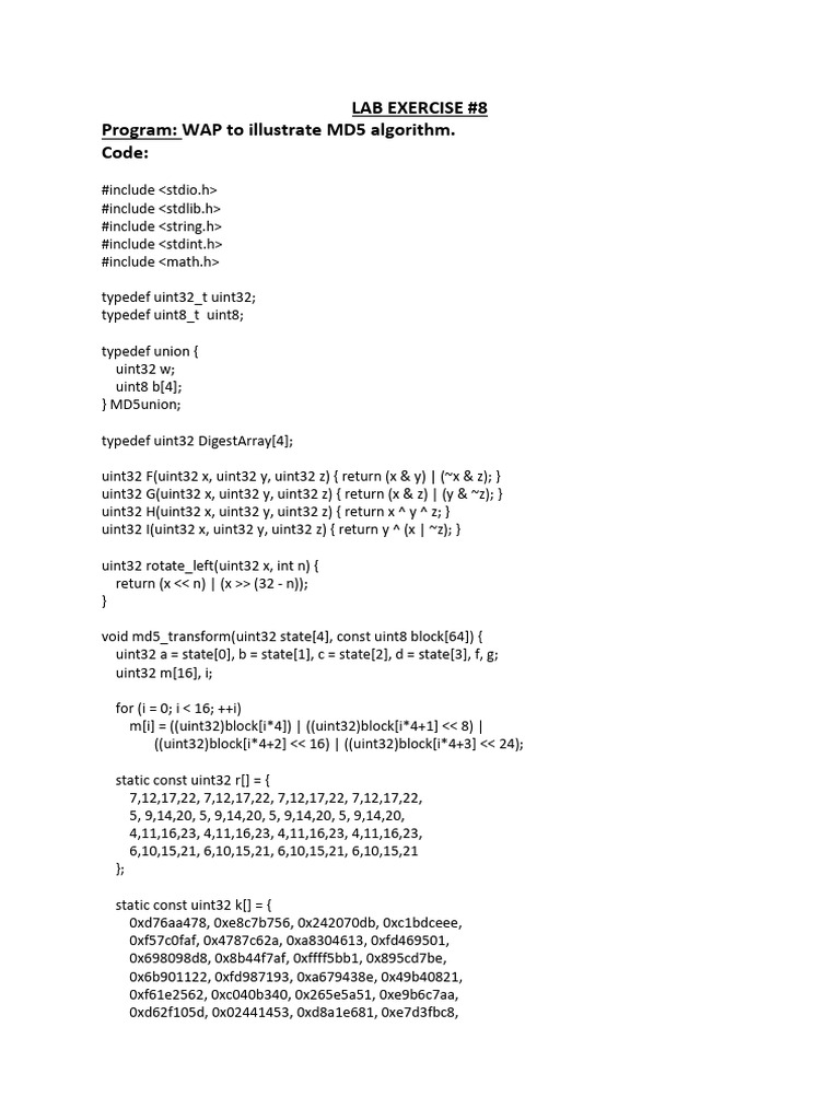 MD5 Algorithm Implementation in C | PDF | Computer Programming | C++