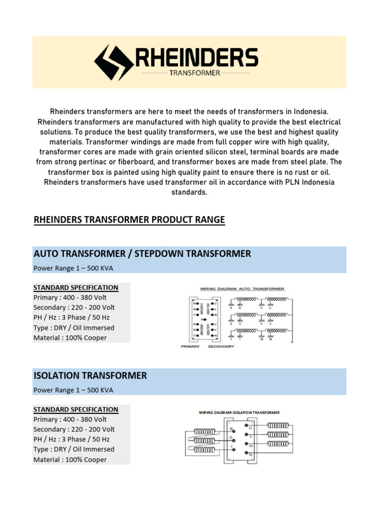 Rheinders Transformers Specifications | PDF
