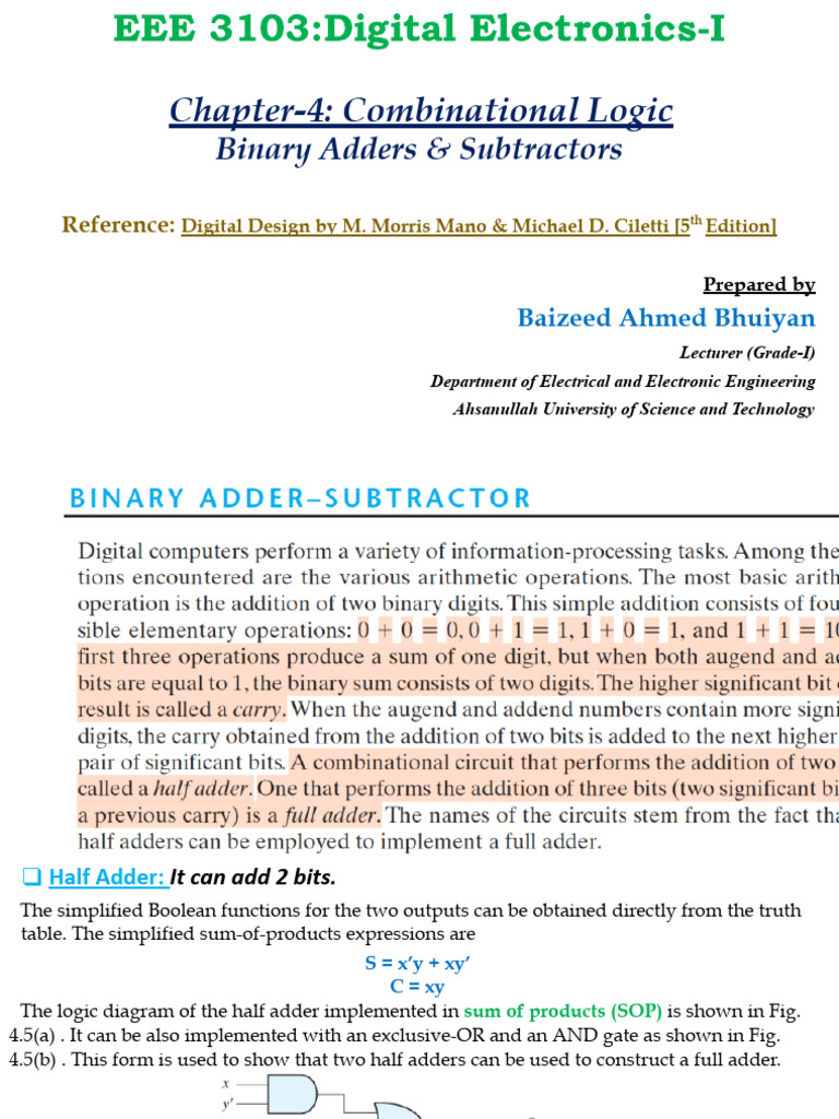 EEE 3103 - Binary Adders & Subtractors | PDF