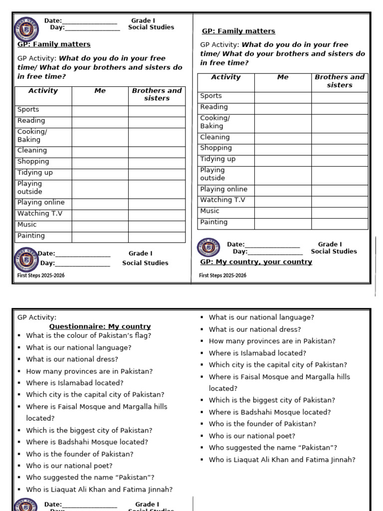 Grade I GP Prompt Sheet & My Country Questnr 2024 | PDF | Islamabad ...