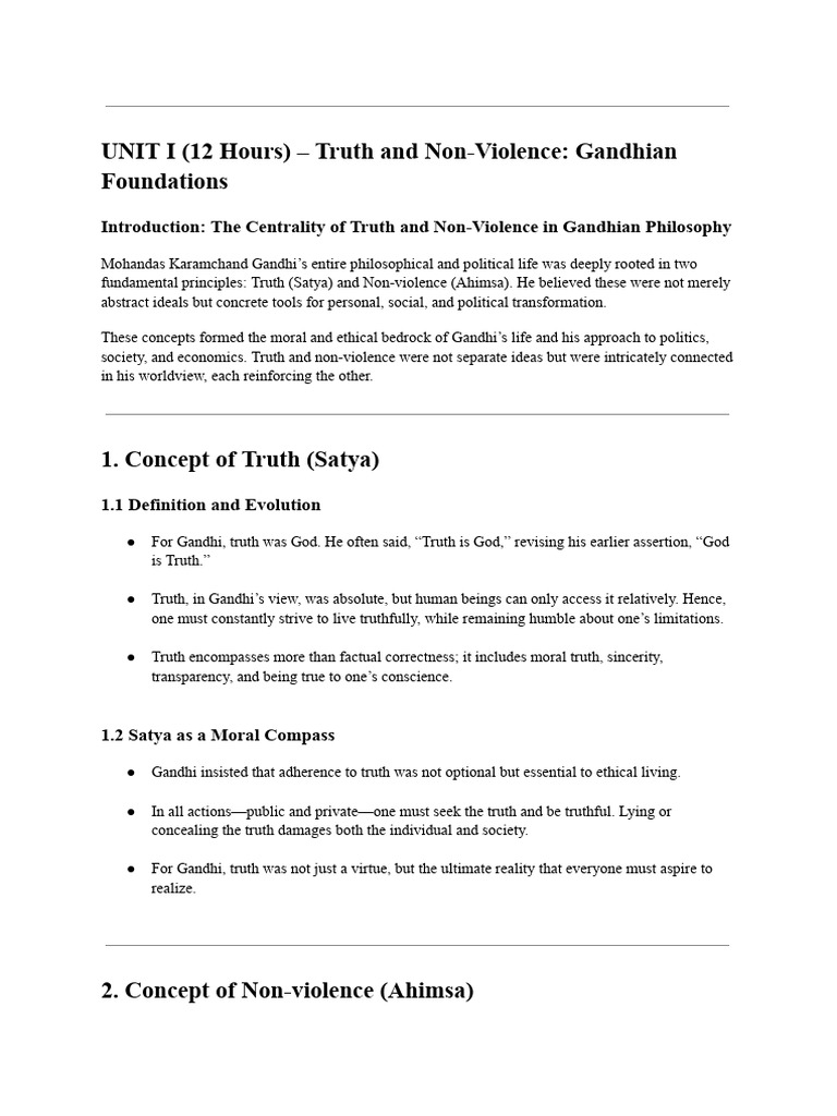 Gandhian Truth and Non-Violence Principles | PDF | Nonviolence ...
