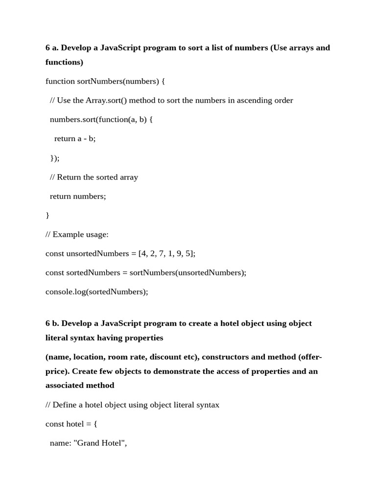 JavaScript Sorting and Hotel Object Example | PDF