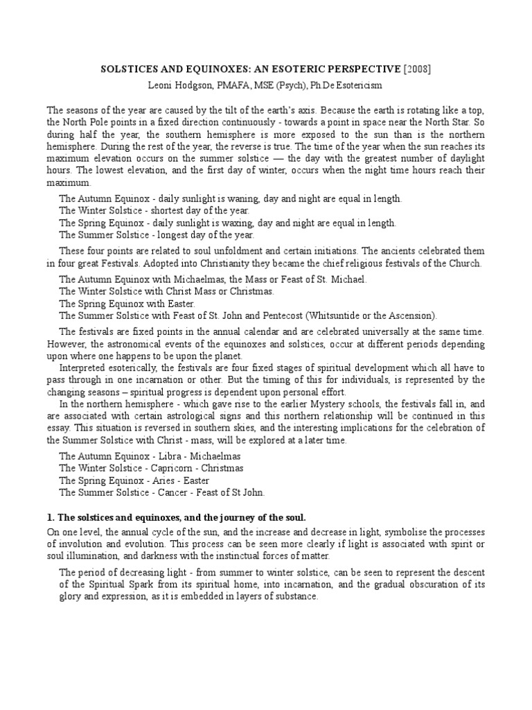 Solstices and Equinoxes - An Esoteric View (Updated 2008) | PDF ...