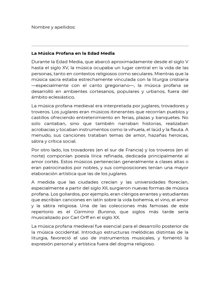 Musica Profana Texto | PDF | Las artes escénicas | Musicología