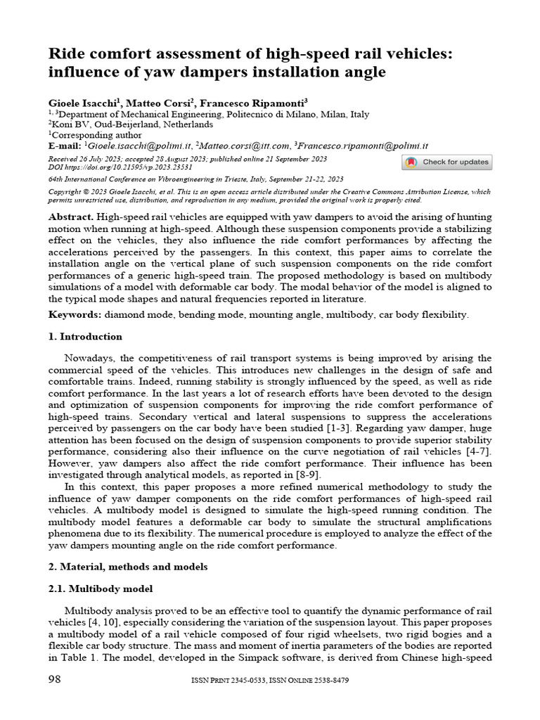 Ride Comfort Assessment of High-Speed Rail Vehicle | PDF | Mechanics ...