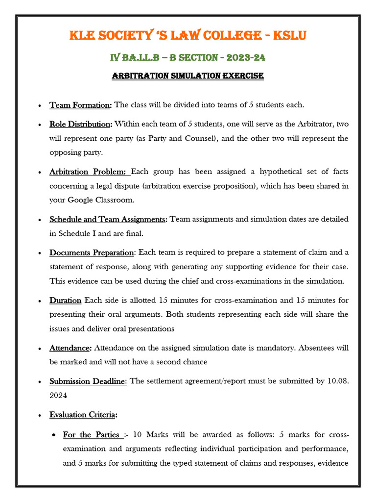 Arbitration Simulation Exercise Guide | PDF