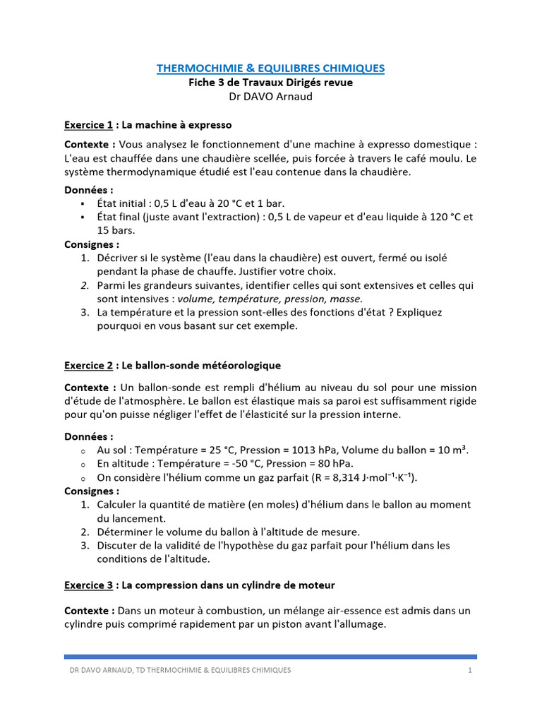 Thermochimie : Exercices et Concepts Clés | PDF | Équilibre chimique ...