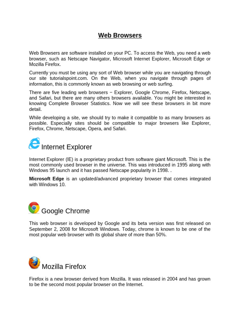 Overview of Popular Web Browsers | PDF | Safari (Web Browser) | World ...