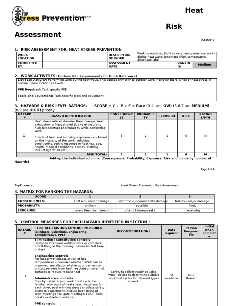 Heat Stress Risk Assessment Guide | PDF | Personal Protective Equipment ...