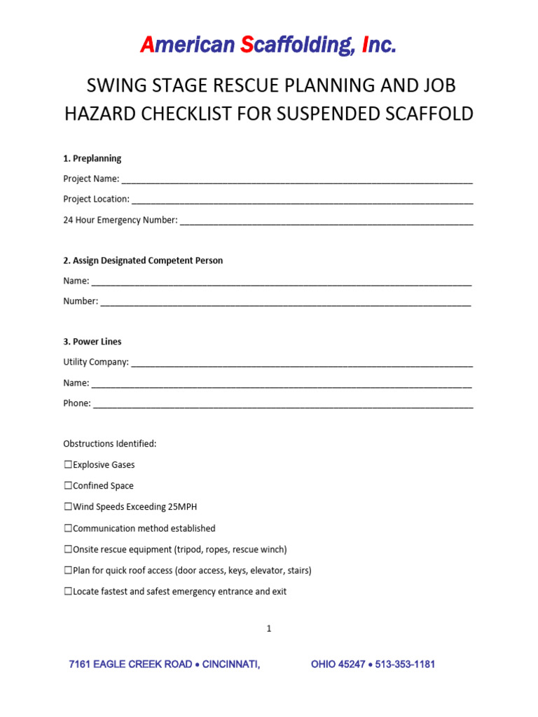 Swing Stage Rescue Plan Checklist | PDF