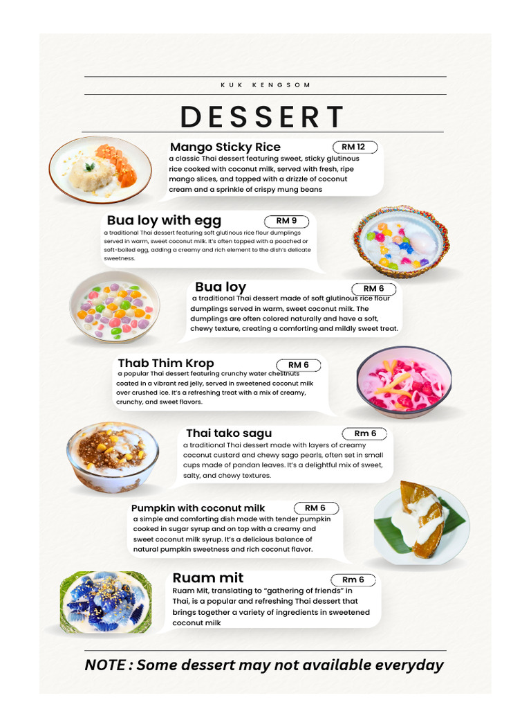 Authentic Thai Dessert Menu Options | PDF | Thai Cuisine | Cuisine