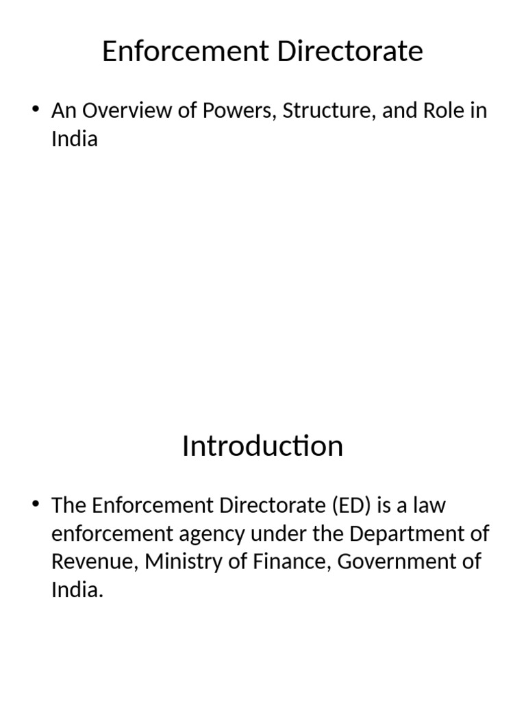 Role and Powers of the Enforcement Directorate | PDF