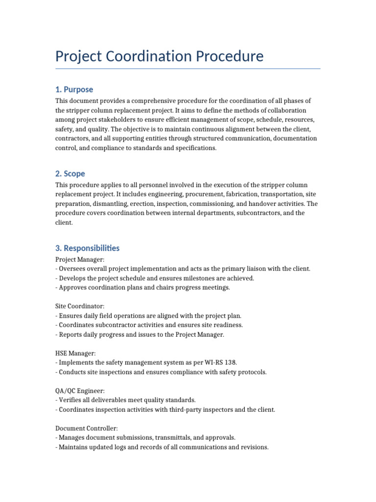 Project Coordination Procedure Overview | PDF | Specification ...