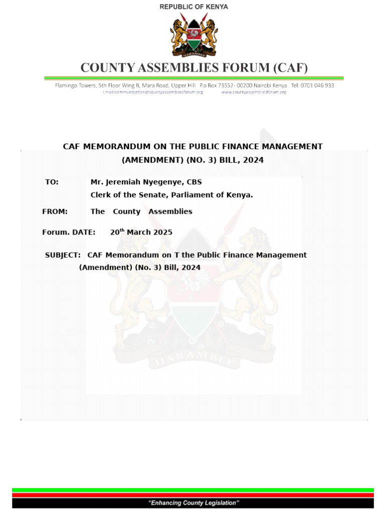 CAF Memo on Public Finance Bill 2024 | PDF | Impeachment | Committee