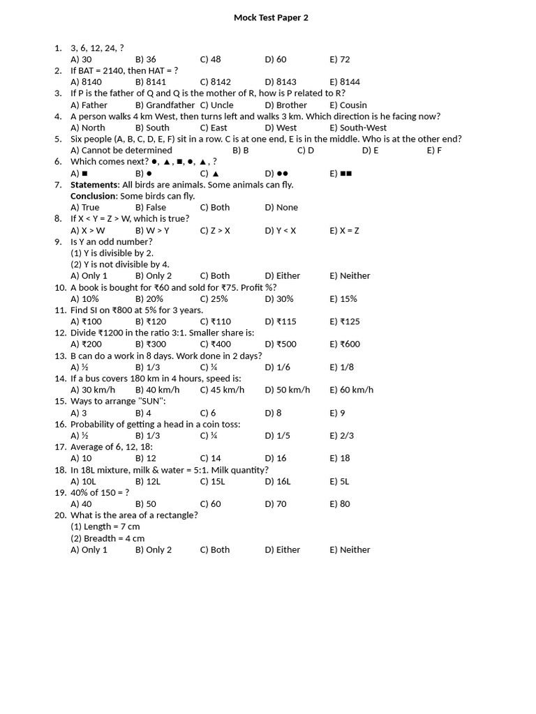Mock Test Paper 2 Overview | PDF