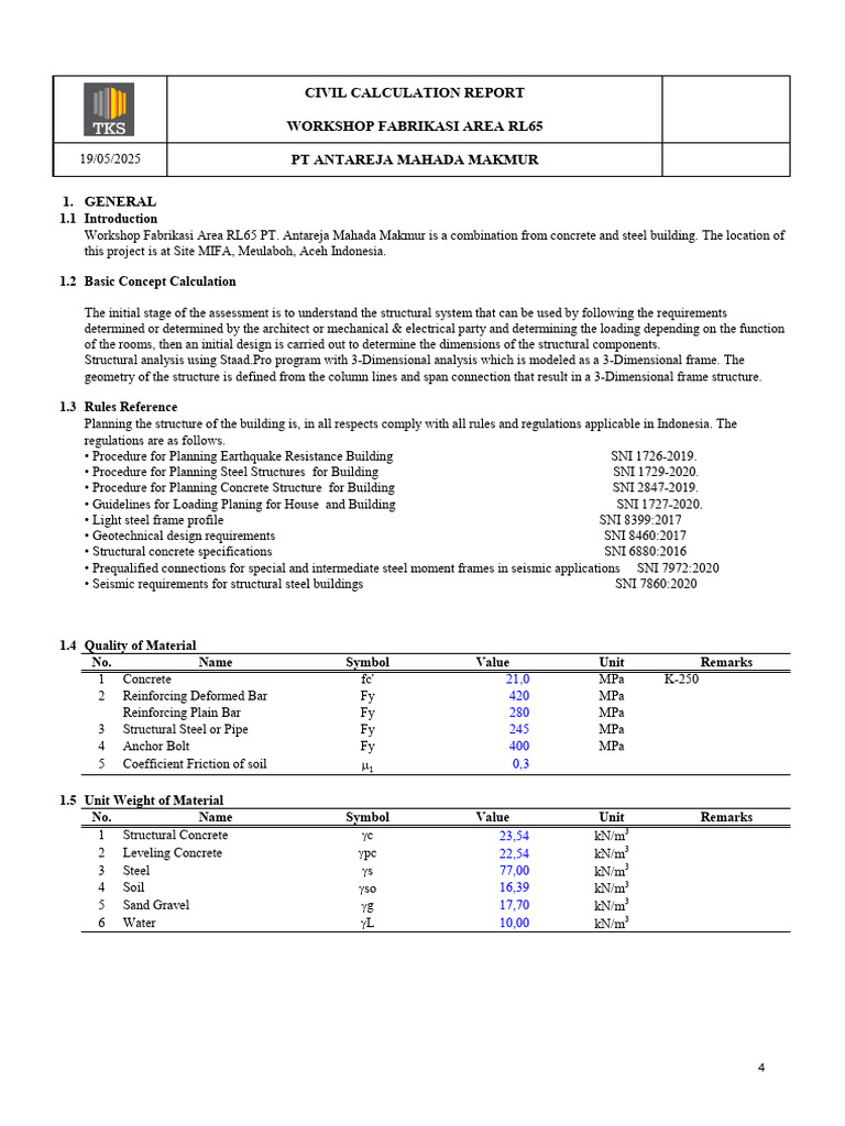Civil Calculation Report for RL65 Workshop | PDF | Young's Modulus ...