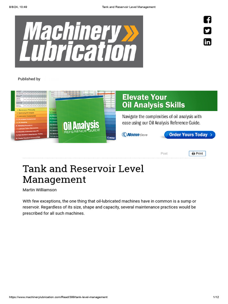 Tank and Reservoir Level Management Guide | PDF | Lubricant ...