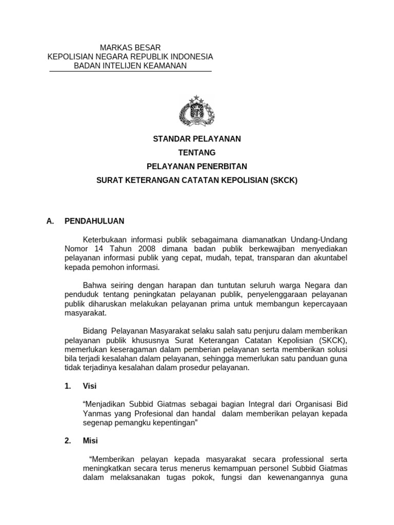 Standar Pelayanan Penerbitan SKCK | PDF