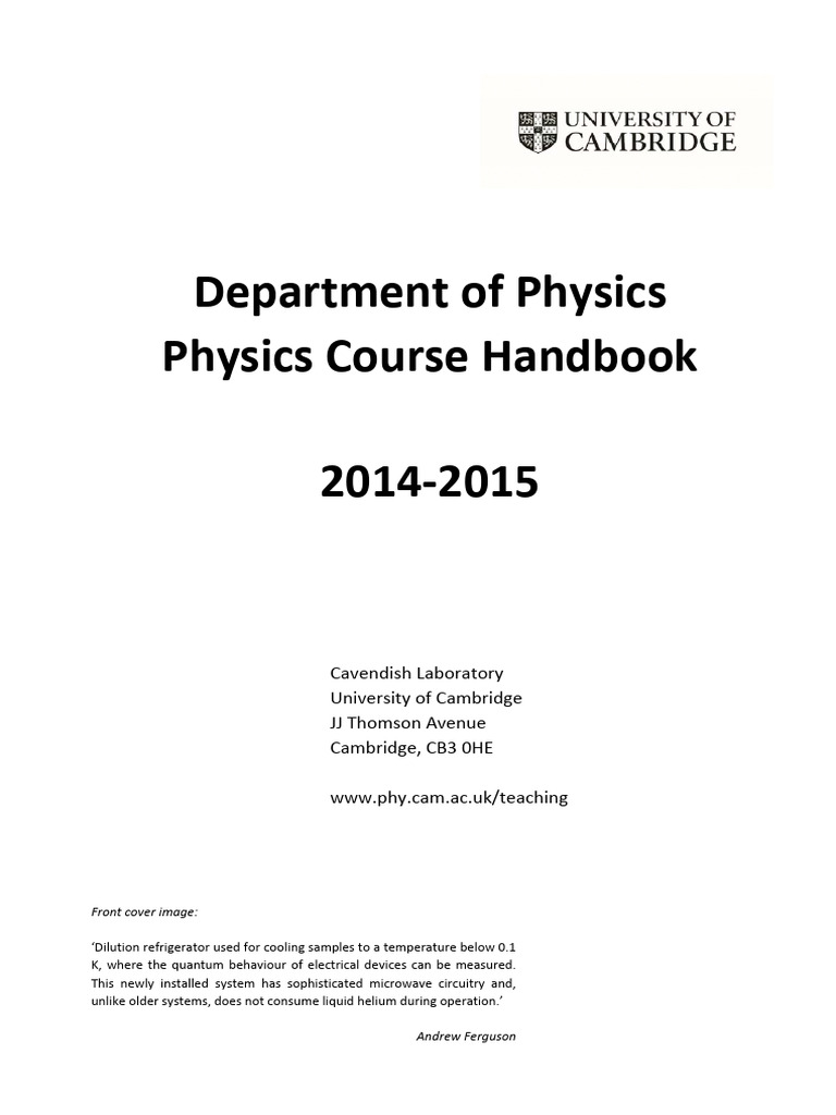 Cambridge Physics Course Handbook 2014-15 | PDF | Physics | Physical ...