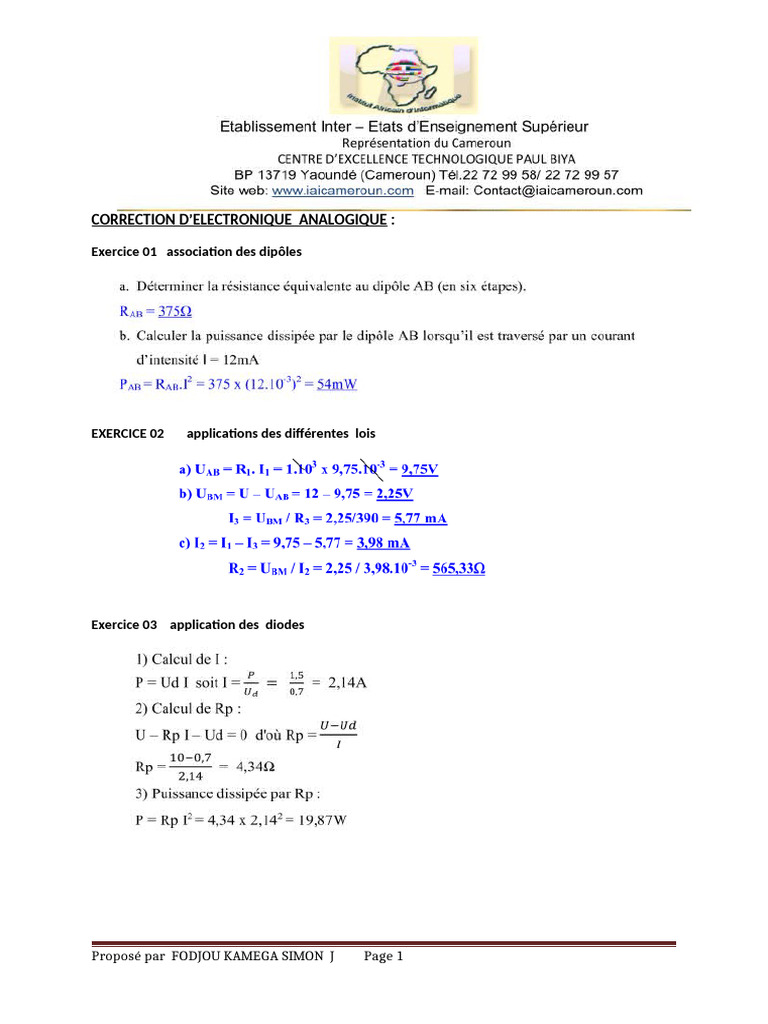 Correction d'électronique analogique | PDF