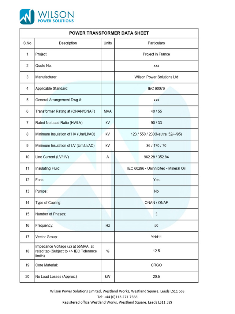 55 MVA Wilson Transformer Datasheet | PDF | Transformer | Electronics