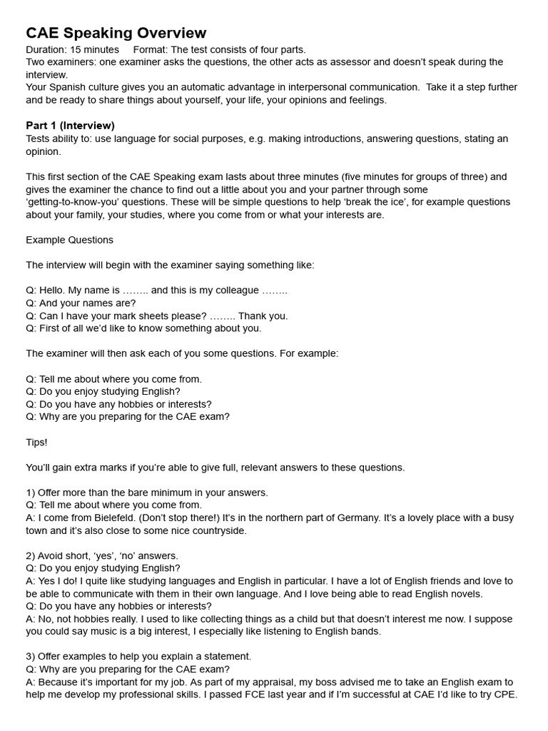 CAE Speaking Exam Structure Guide | PDF | Cognition | Learning