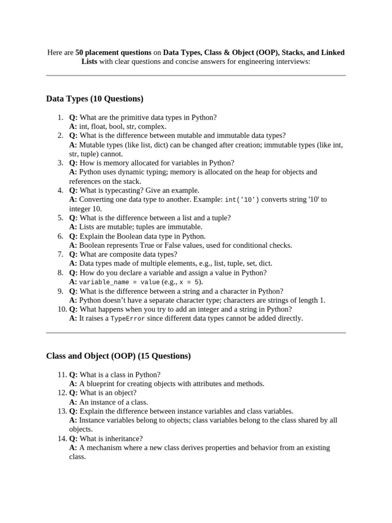 Python Data Types Interview Questions | PDF | Method (Computer ...