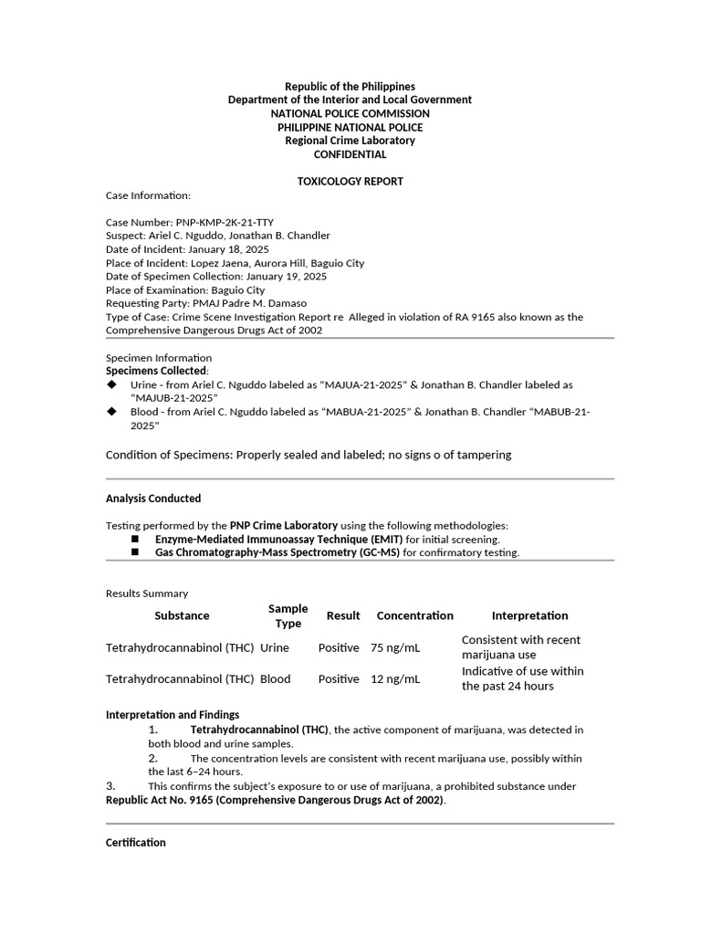 Toxicology Report: Marijuana Use Case | PDF | Forensic Science | Medicine