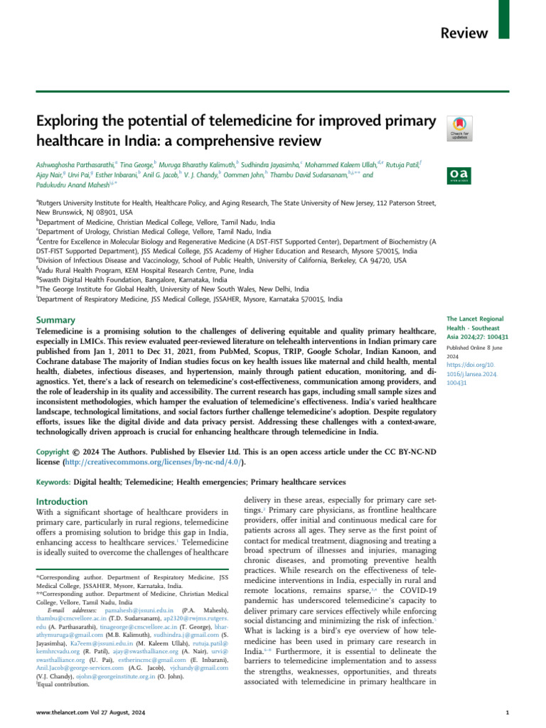 Exploring The Potential of Telemedicine For Improv | PDF | Health Care ...