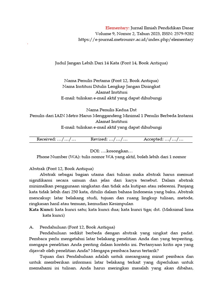 Panduan Penulisan Jurnal Pendidikan Dasar | PDF