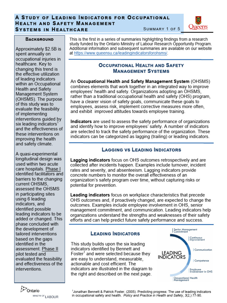 Leading Indicators For Occupational Health and Safety Management | PDF ...