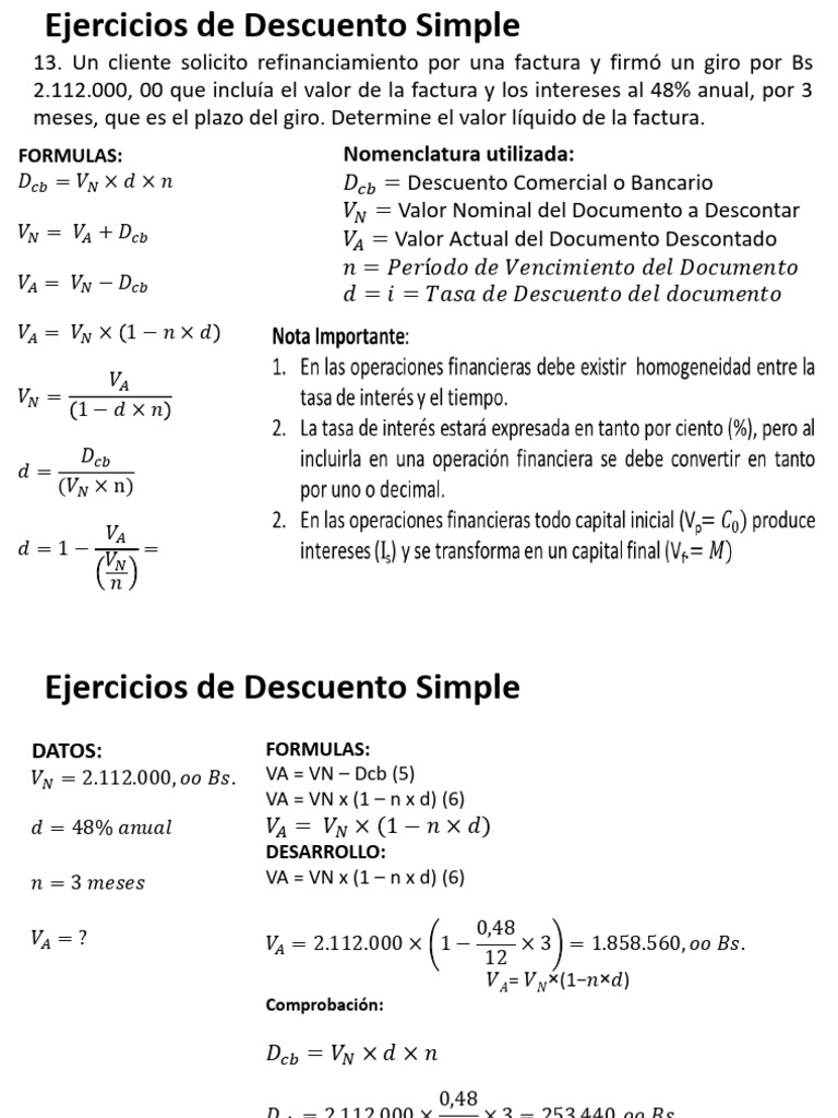 Ejercicios Resueltos de Descuento Simple | PDF | Interés