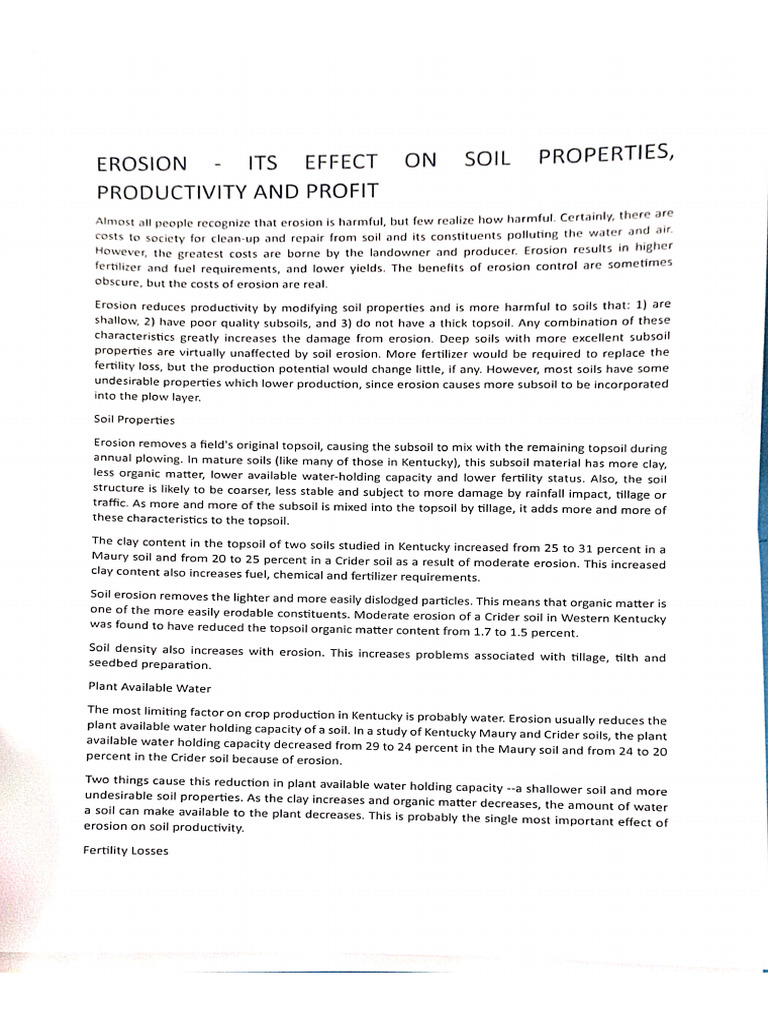 Erosion - Its Effect On Soil Properties, Productivity and Profit | PDF