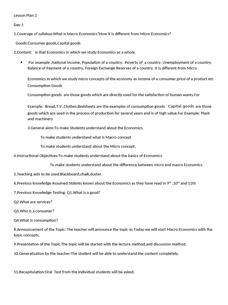 Lesson Plan of National Income | PDF | Gross Domestic Product ...