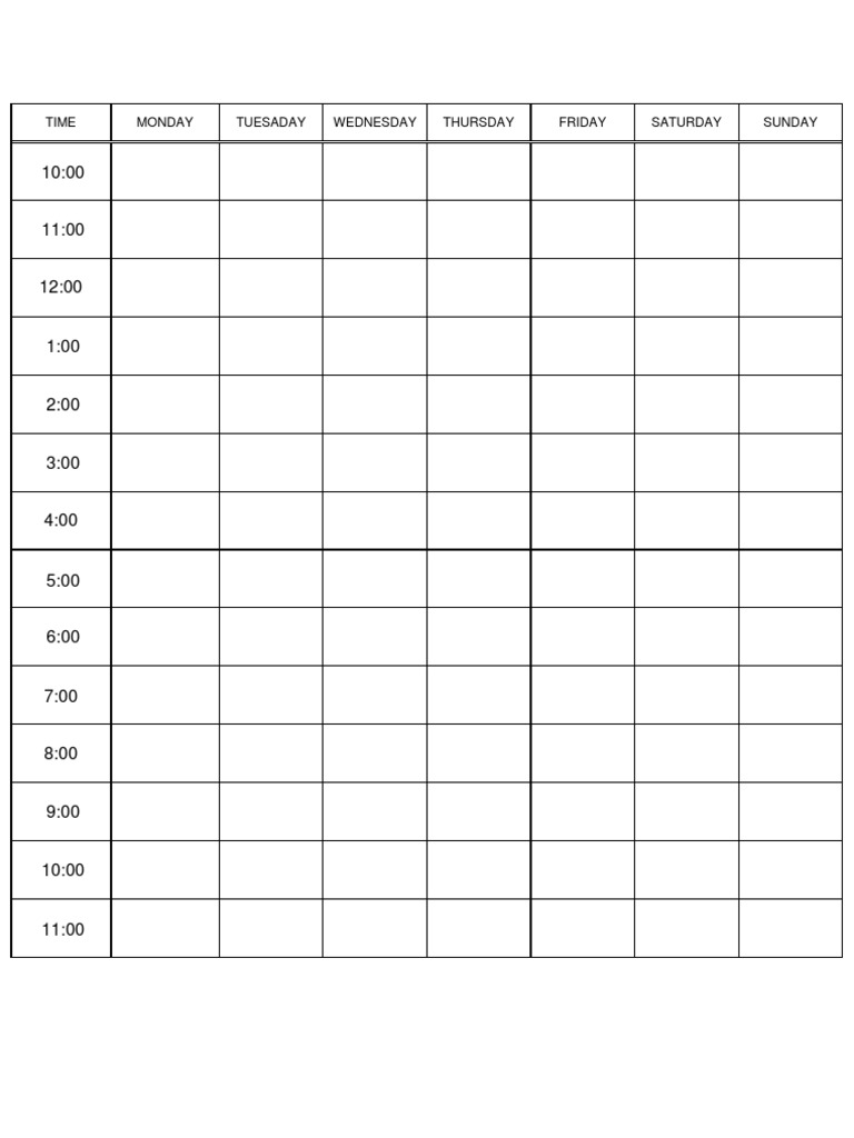 Weekly Schedule Template | PDF | Sports