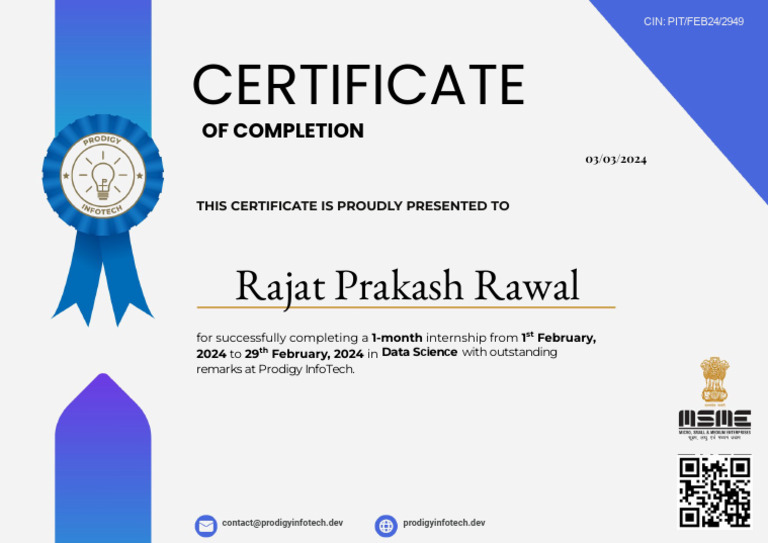 Data Science Internship Completion Certificate | PDF