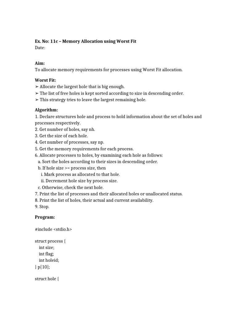 Memory Allocation Worst Fit | PDF | Chess Theory | Chess